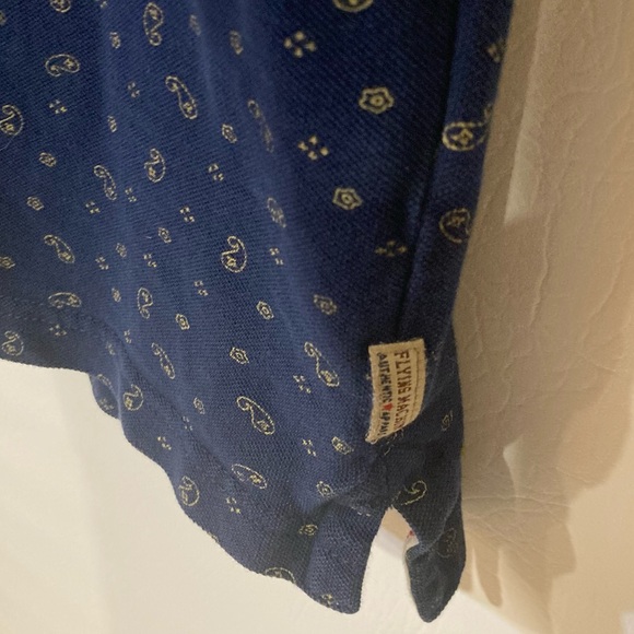 Vintage Washed Cotton Abstract Print Polo T-Shirt Navy Blue Yellow Men’s Size S - Picture 10 of 11